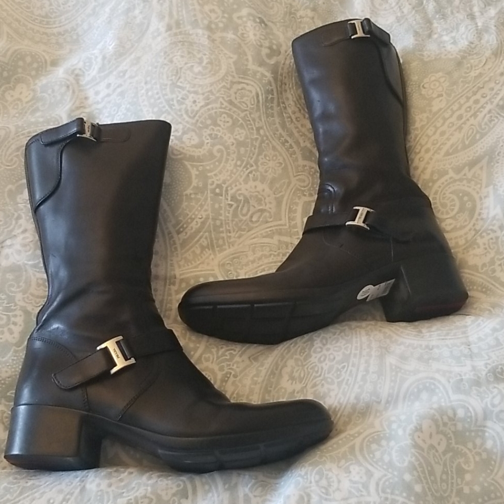PRADA ITALY COLLETTE BLACK LEATHER BOOTS NWTS 10